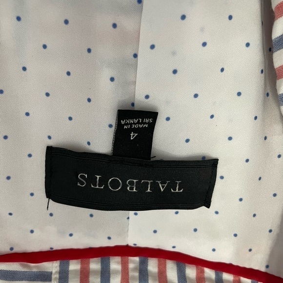 Talbots Seersucker stripe Patchwork Blazer women. Color Rd, white, Blue - Picture 5 of 6